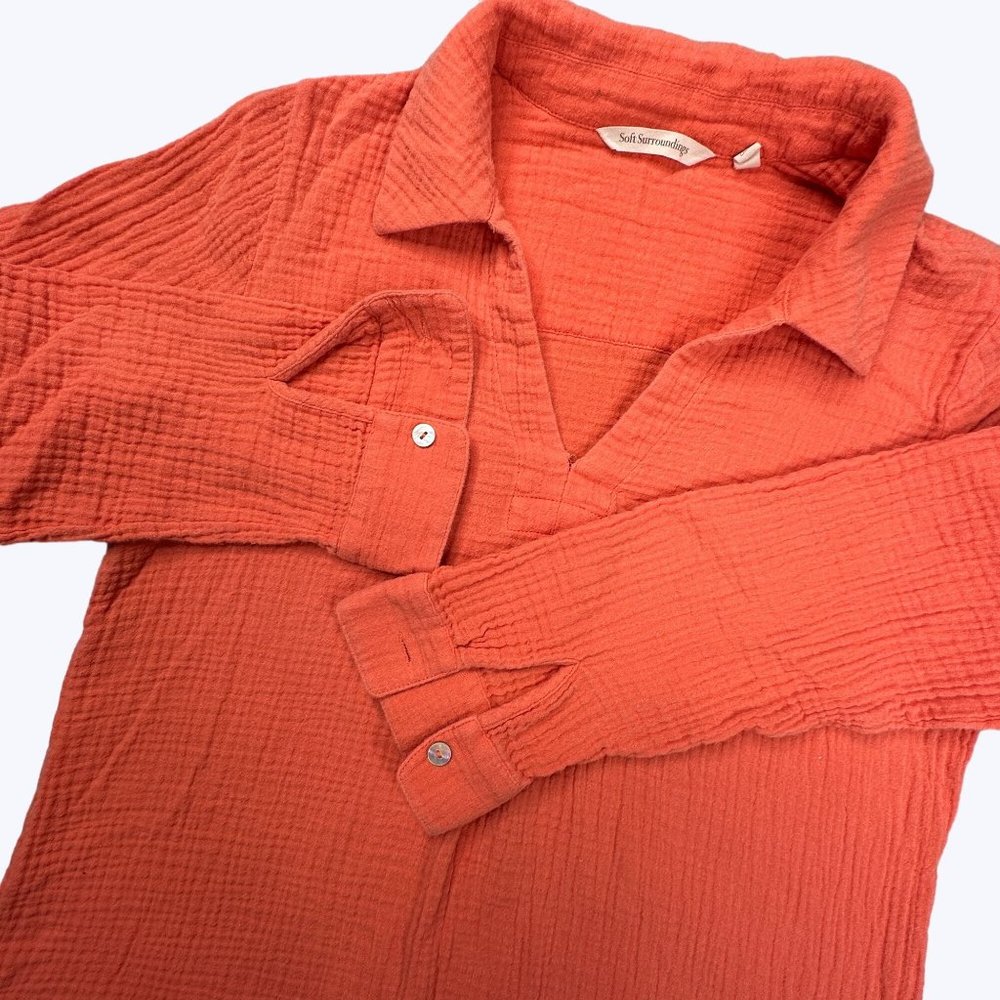 Soft Surroundings Women's Shacket Size PS Bright Orange Long Sleeve